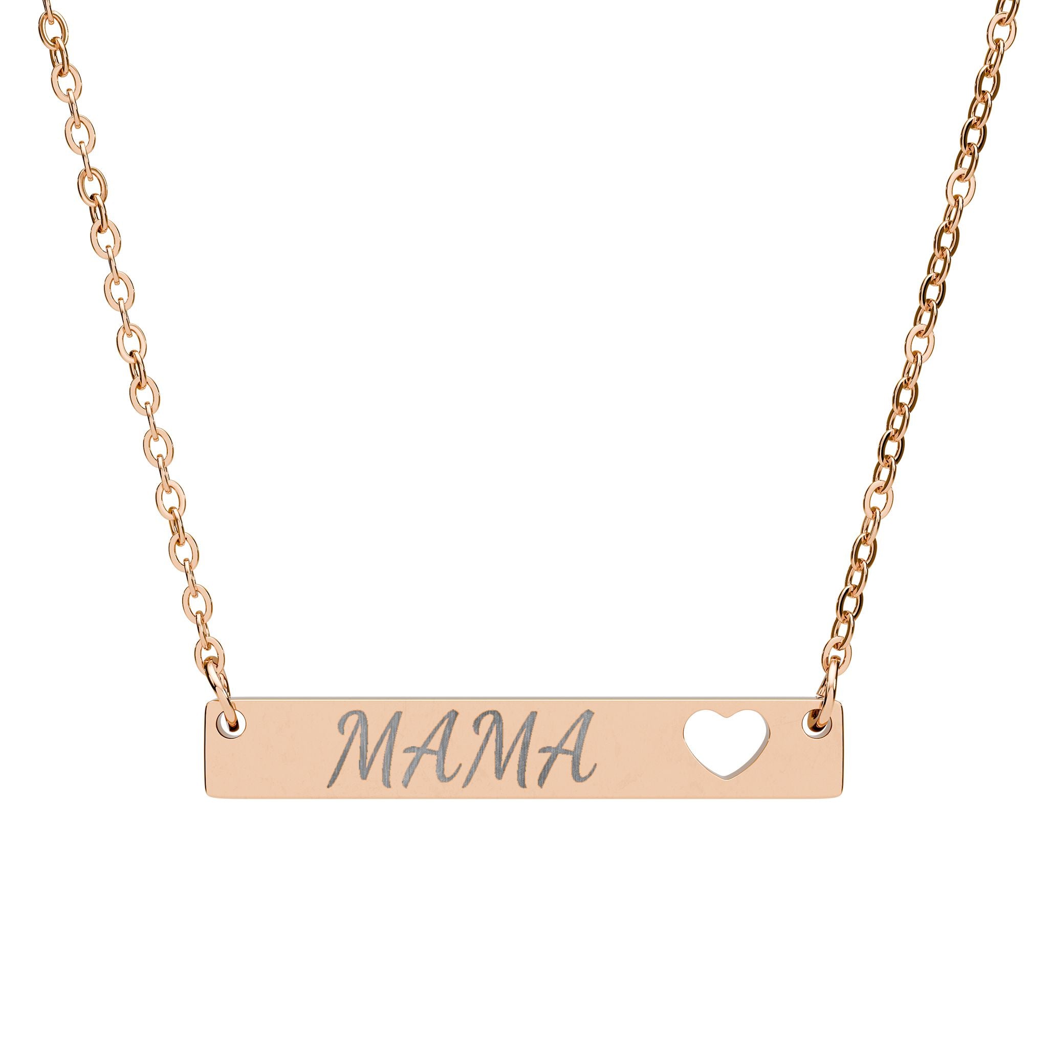 Mama Engraved Bar Necklace- Cut out heart