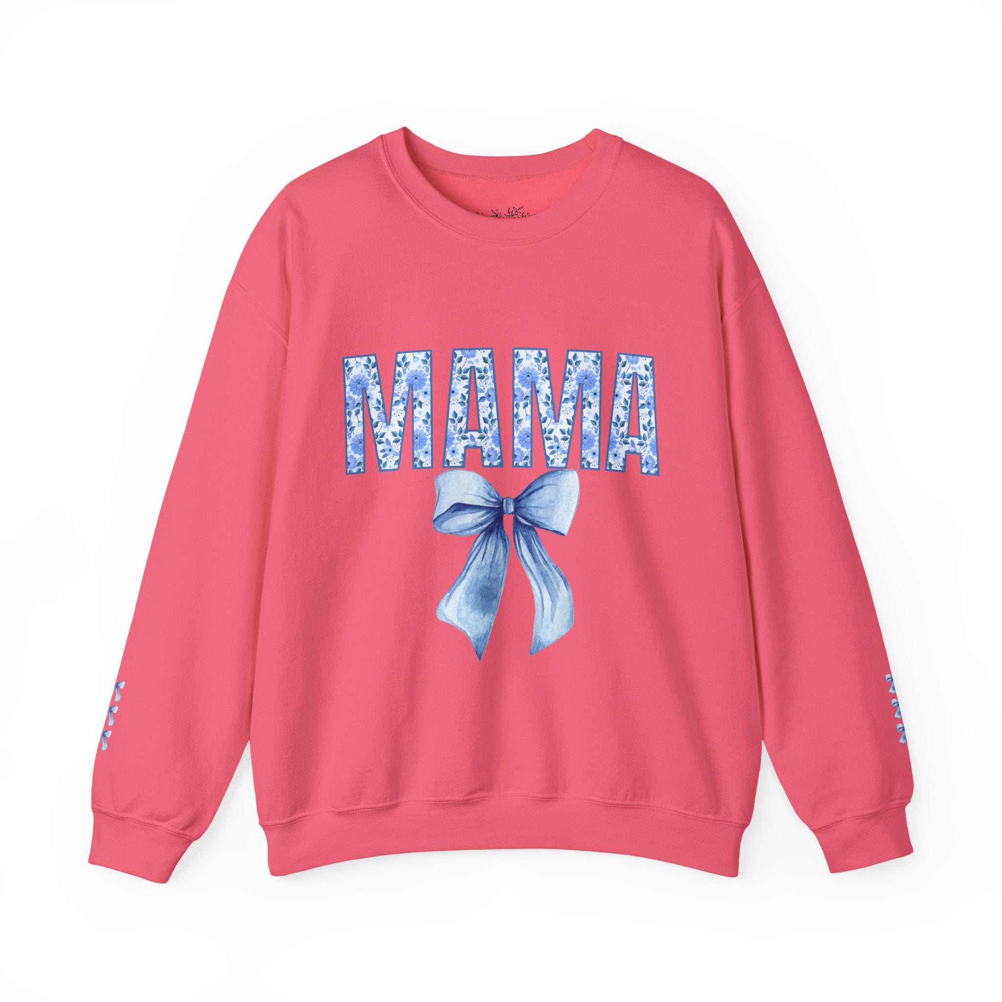 Mama Blue Floral Ribbon Bow