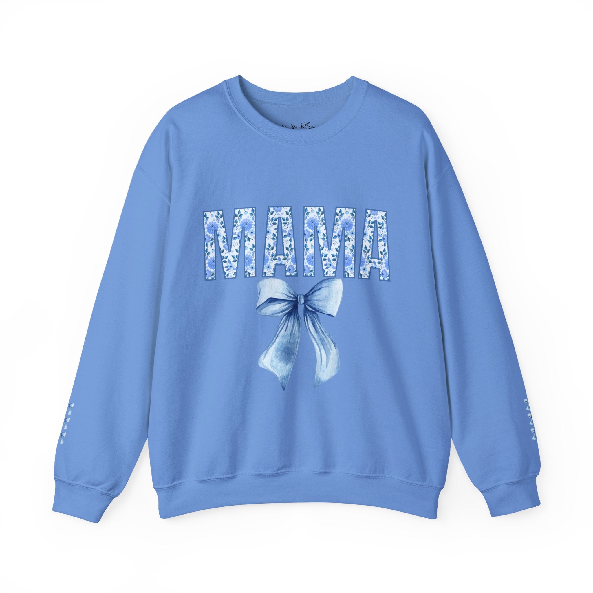 Mama Blue Floral Ribbon Bow