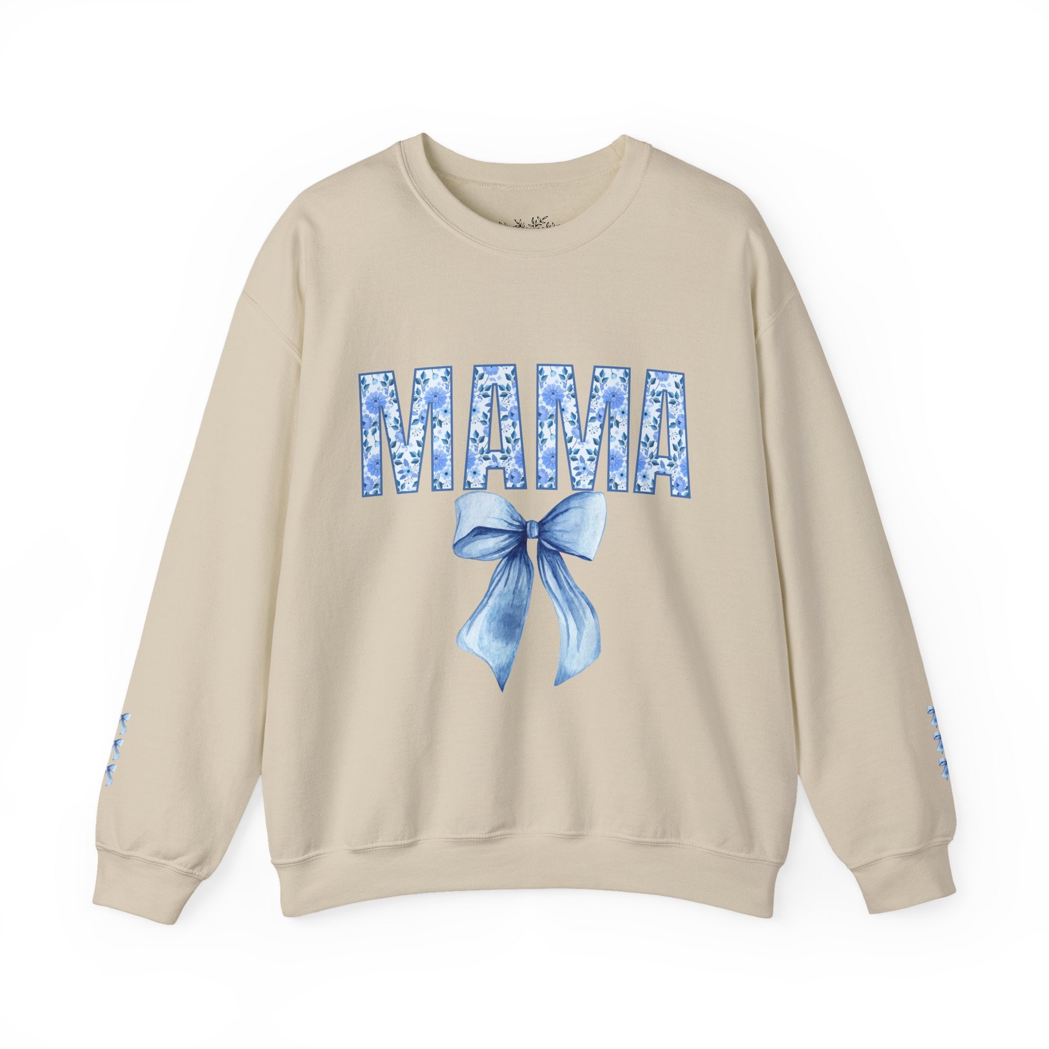 Mama Blue Floral Ribbon Bow