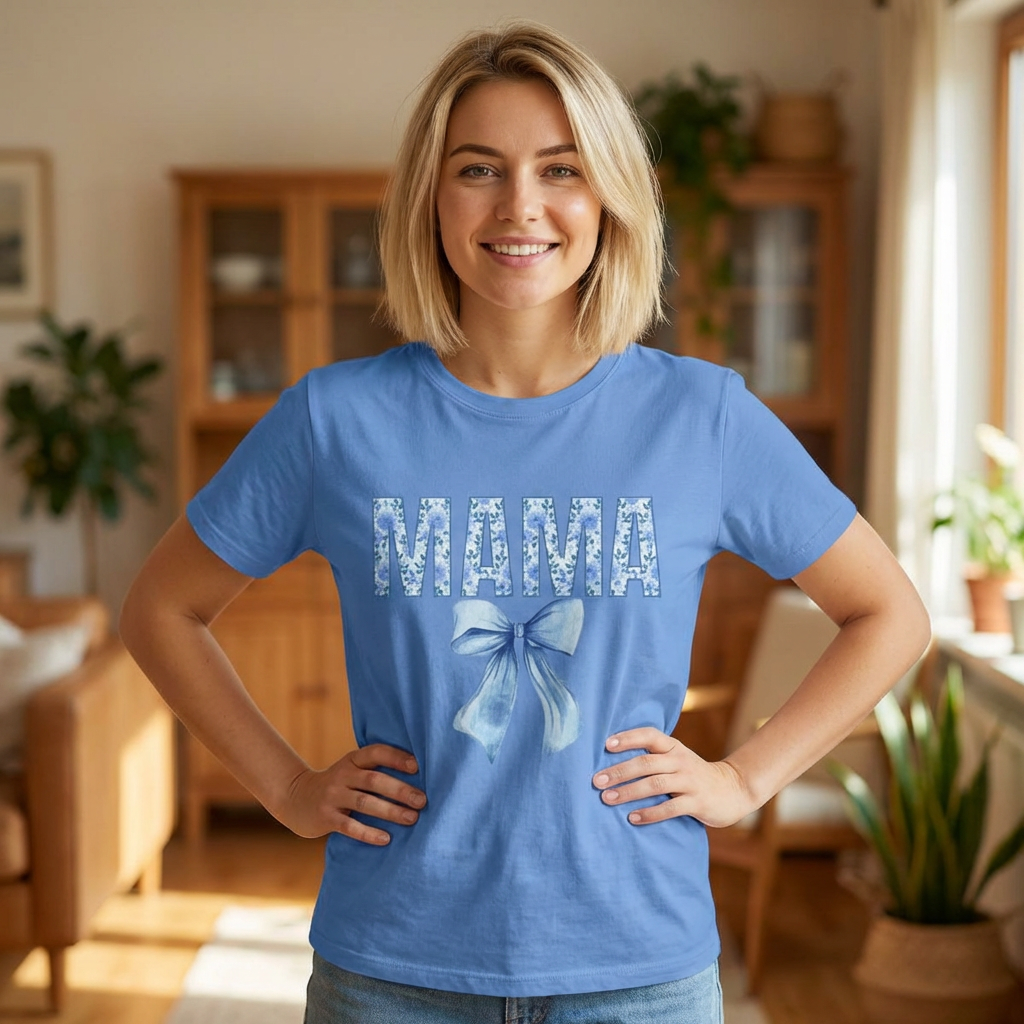 Mama Floral Blue Bow T-Shirt