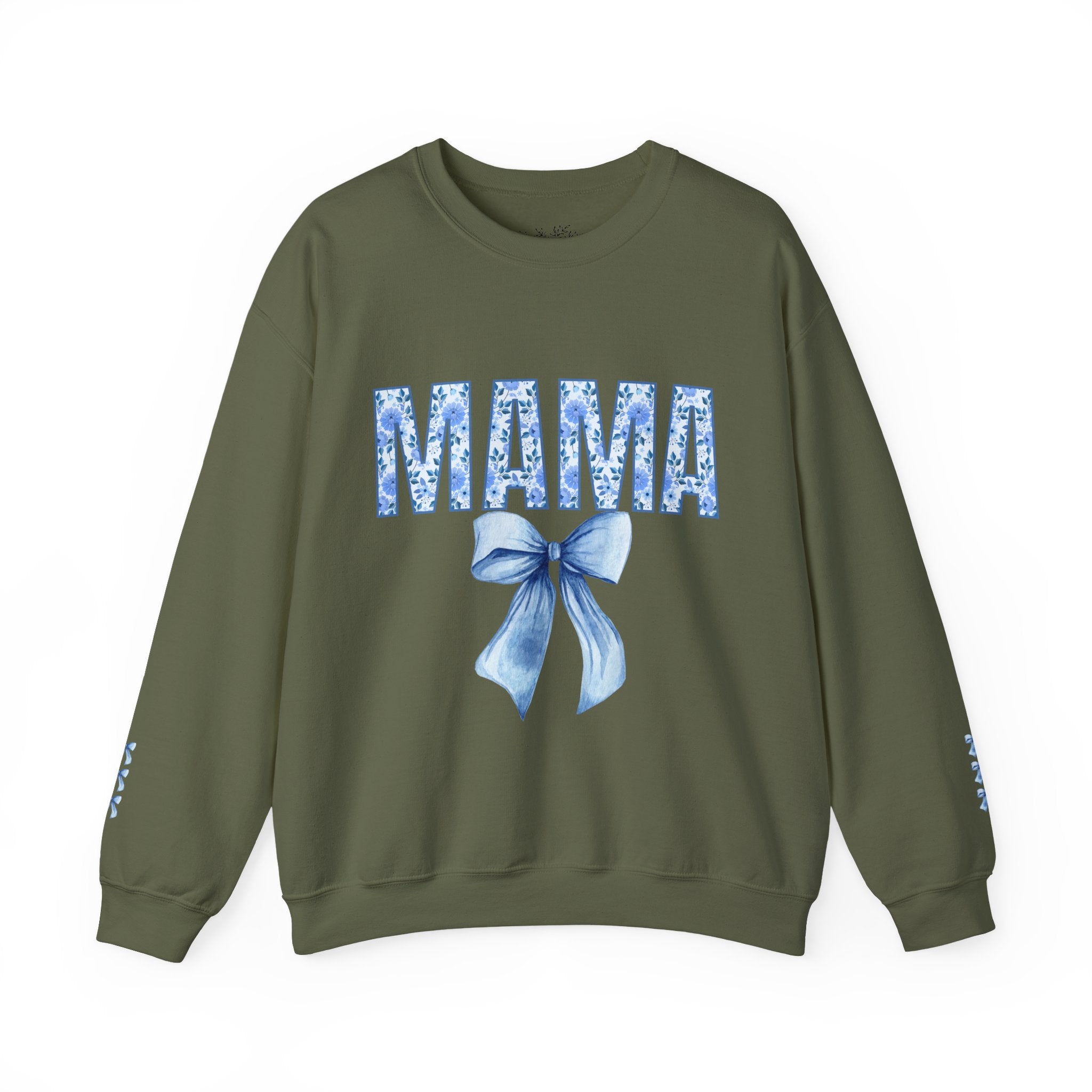 Mama Blue Floral Ribbon Bow
