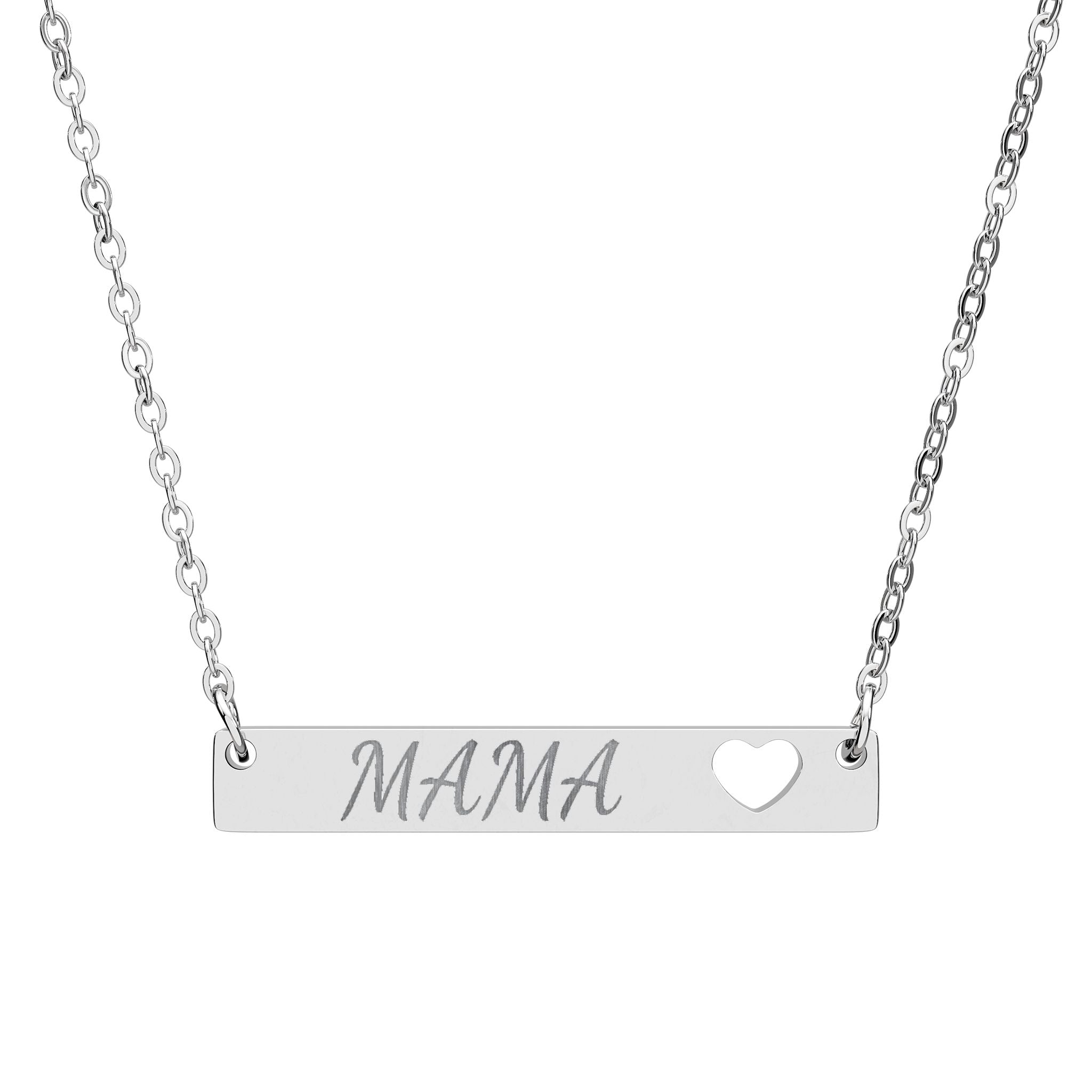 Mama Engraved Bar Necklace- Cut out heart