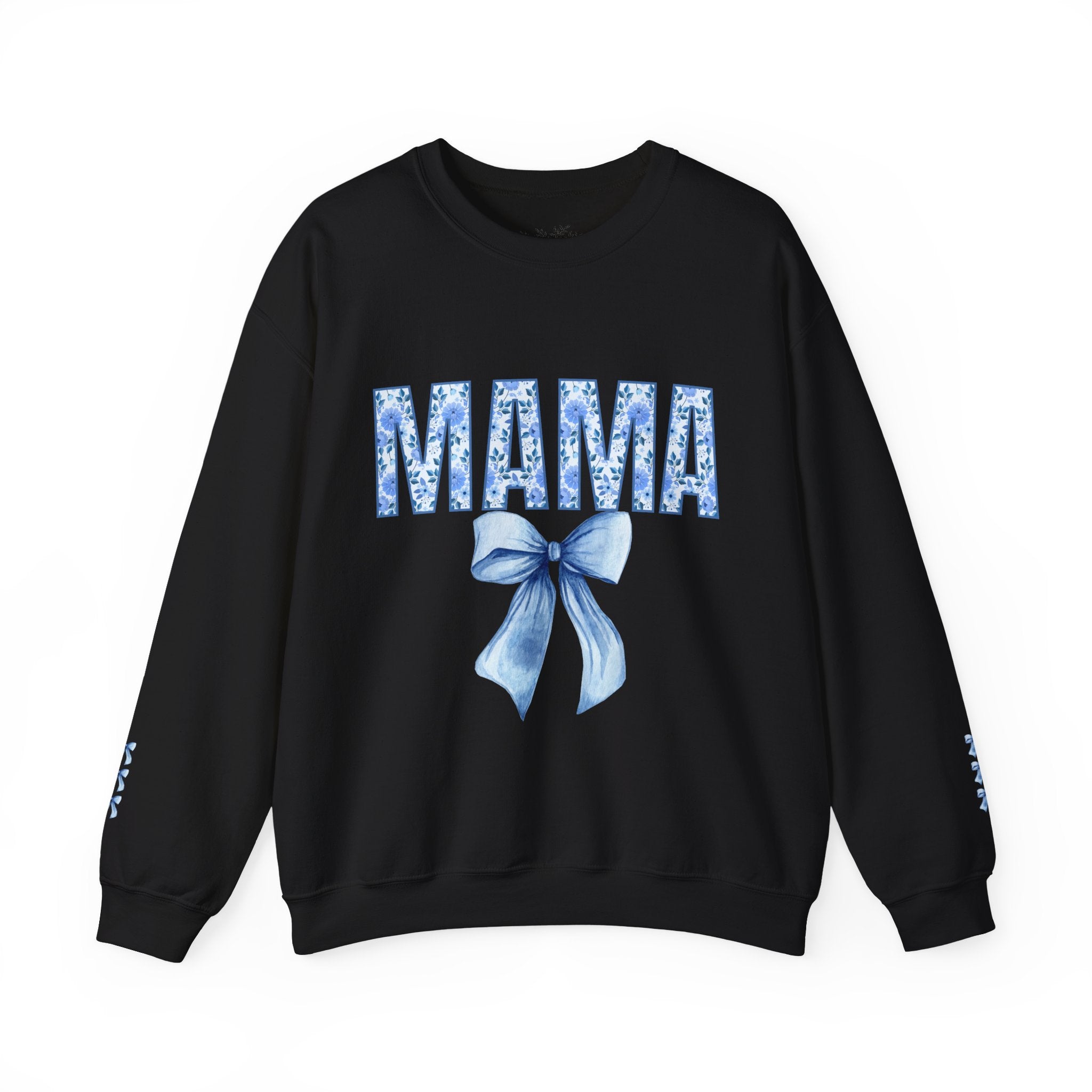 Mama Blue Floral Ribbon Bow