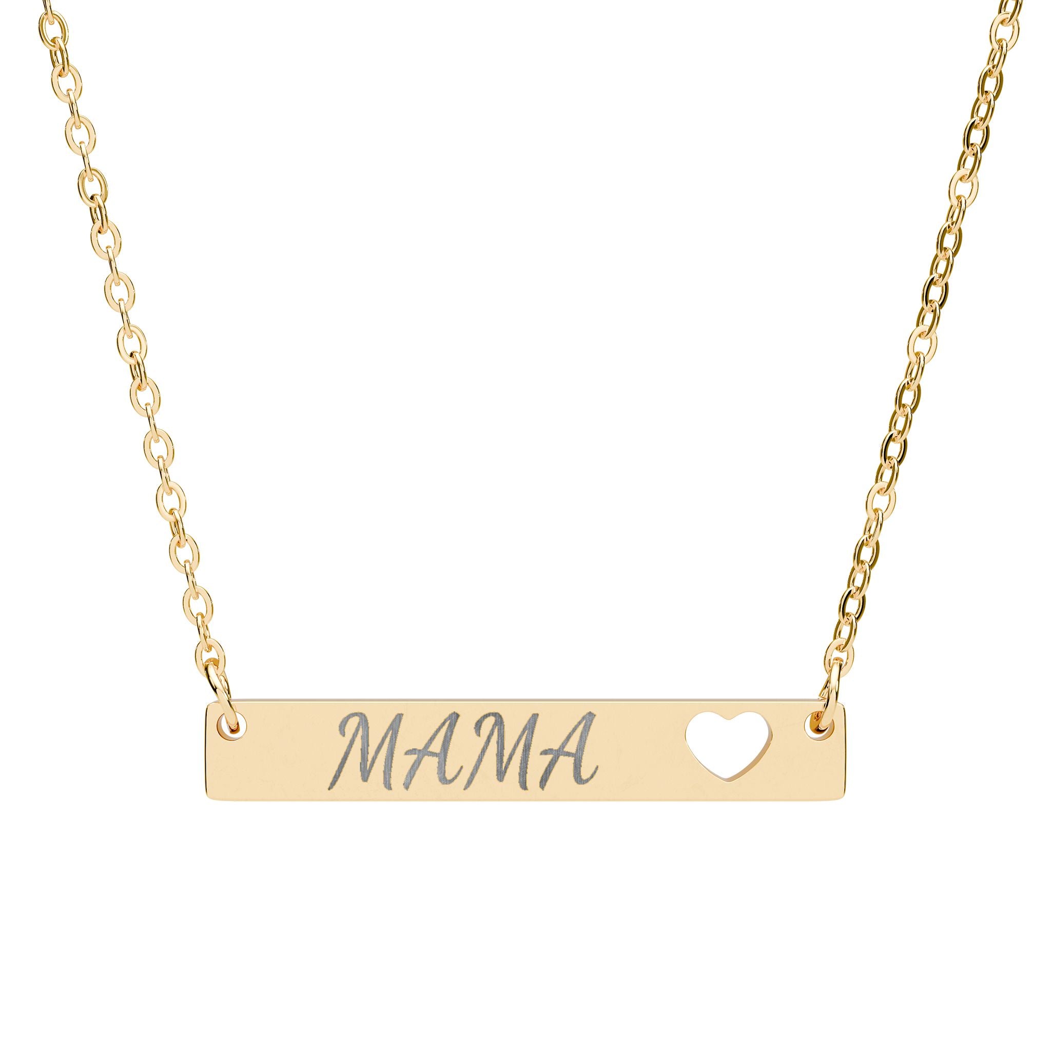 Mama Engraved Bar Necklace- Cut out heart