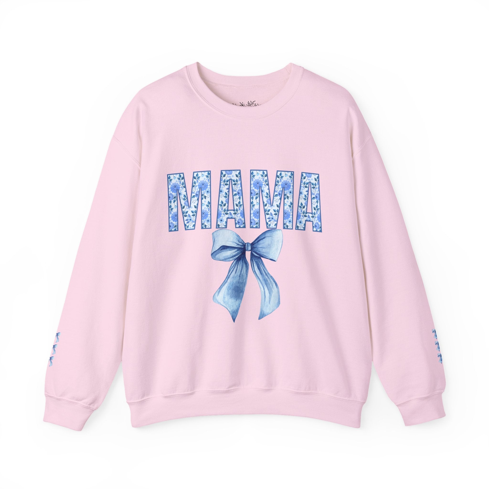 Mama Blue Floral Ribbon Bow
